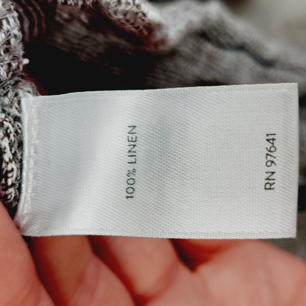 J. Jill Linen Brown and White Woven Sheer Popover V-Neck 3/4 Sleeve Blouse P5584 - Picture 6 of 7